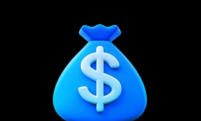 A blue money bag with a dollar sign, symbolizing wealth or financial savings.